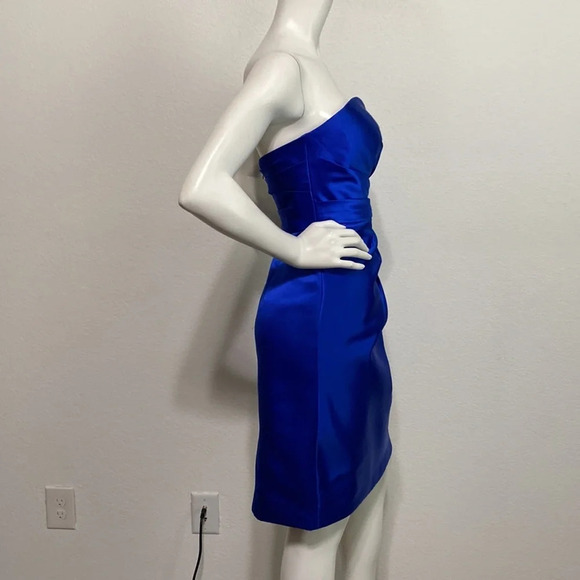 Bill Levkoff Blue Satin Strapless Sweetheart Neck Ruched Dress Size 8 - Picture 4 of 8
